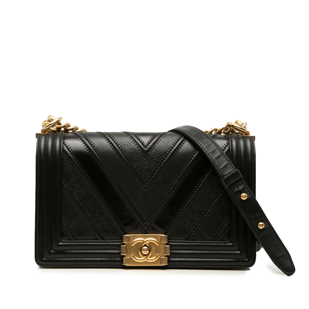 Pre-Loved Chanel Old Medium Chevron Mixed Leather Boy Flap